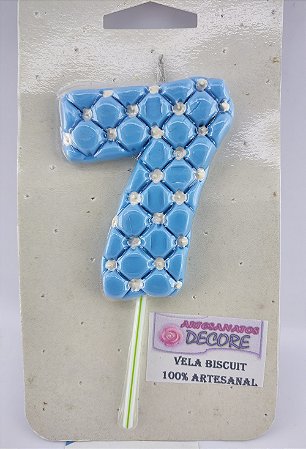 Vela de Biscuit nº 7 - Azul com Branco