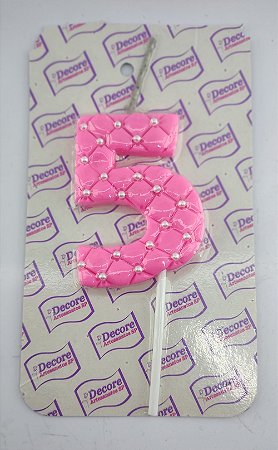 Vela de Biscuit nº 5 - Rosa com Perola