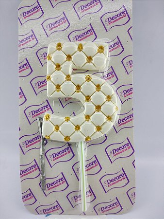 Vela de Biscuit nº 5 - Branco com Dourado
