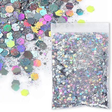 Glitter Flocado Holográfico 1 - Prata 50g