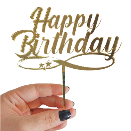 Topo de Bolo Acrílico Happy Birthday Dourado