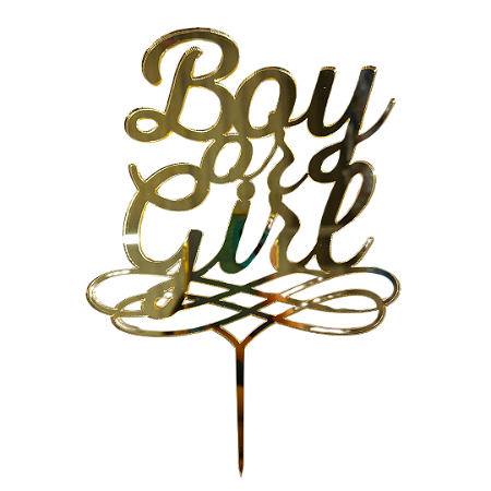 Topo de Bolo Acrílico Boy or Girl Dourado