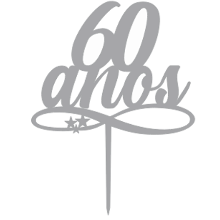 Topo de Bolo Acrílico 60 anos Prateado