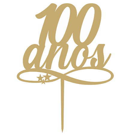 Topo de Bolo Acrílico 100 anos Dourado