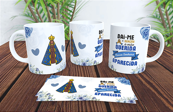 1 Caneca Porcelana 325ml Branca - Nosa Senhora Azul