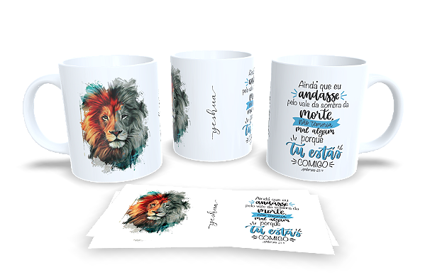 1 Caneca Porcelana 325ml Branca - Leão Salmo 23