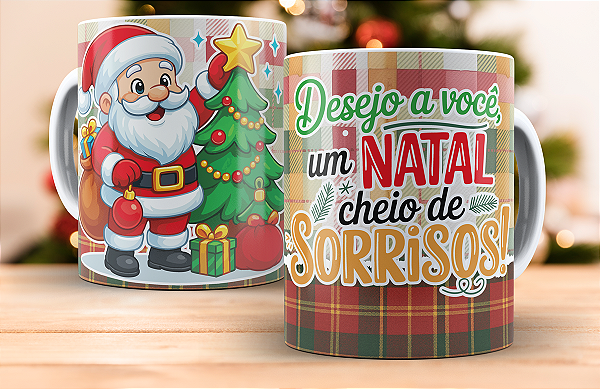 1 Caneca Porcelana 325ml Branca - Natal - Cheio Sorrisos