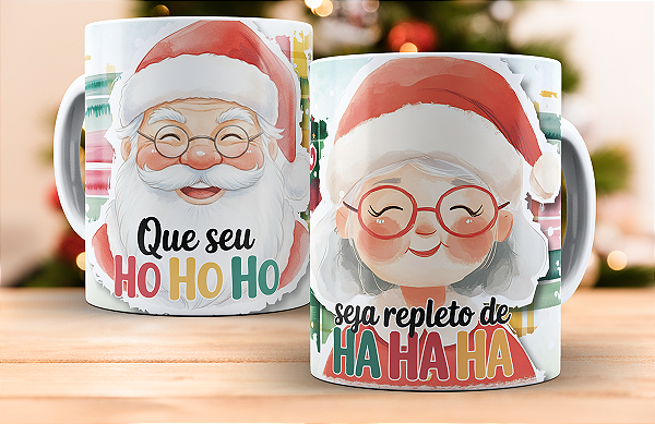 1 Caneca Porcelana 325ml Branca - Natal - Ho Ho Ho