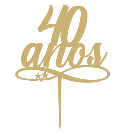 Topo de Bolo Acrílico 40 anos Dourado