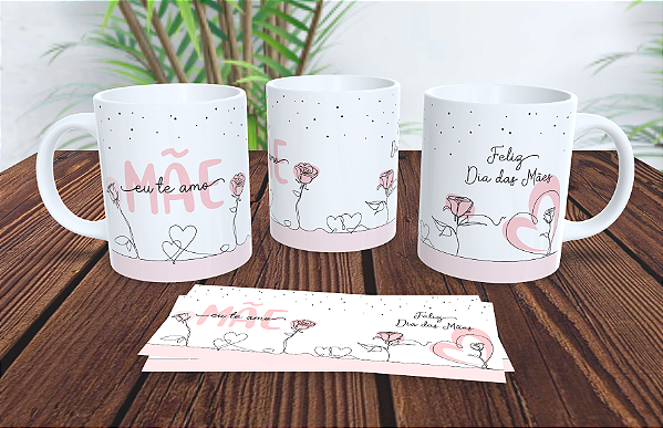 1 Caneca Porcelana 325ml Branca - Mãe Eu Te Amo Rosa