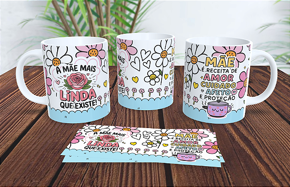 1 Caneca Porcelana 325ml Branca - Mãe Mais Linda