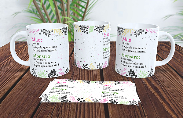 1 Caneca Porcelana 325ml Branca - Mãe Mom Mom-Ster
