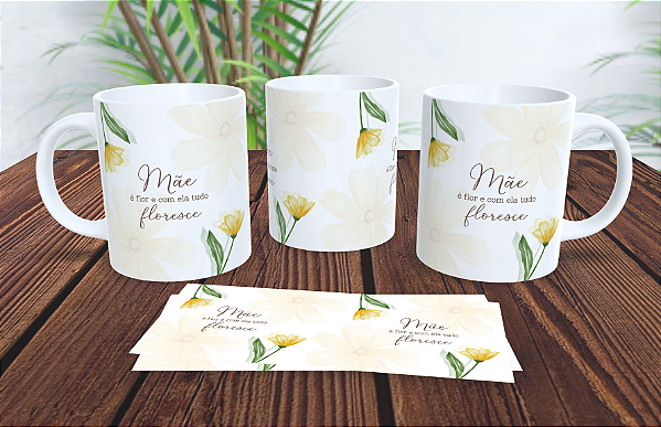 1 Caneca Porcelana 325ml Branca - Mãe Flor Floresce