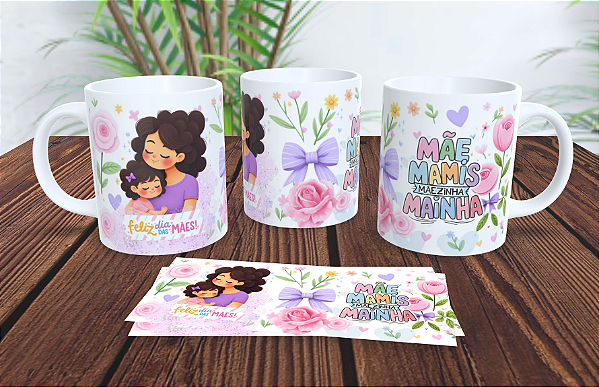 1 Caneca Porcelana 325ml Branca - Mãe Filho Mamis Mainha