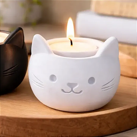 Vaso Decorativo 3D Gato Branco