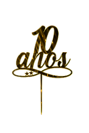 Topo de Bolo Acrílico 10 anos Dourado
