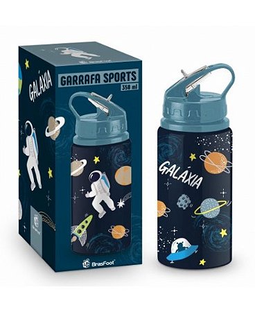 Garrafa Sport  de Alumínio com Canudo 350ML - ASTRONAUTA GALAXIA