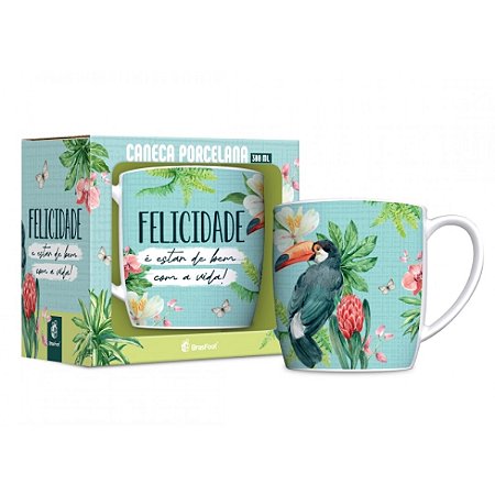 CANECA PORCELANA URBAN 300ML - FELICIDADE E ESTAR BEM