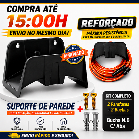 Suporte para Mangueira de Jardim de Parede (Até 30 Metros) Preto + Kit de Fixação Completo
