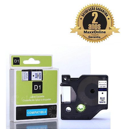 Fita Compatível Dymo D1 45014 Branca Letra Azul 12mm