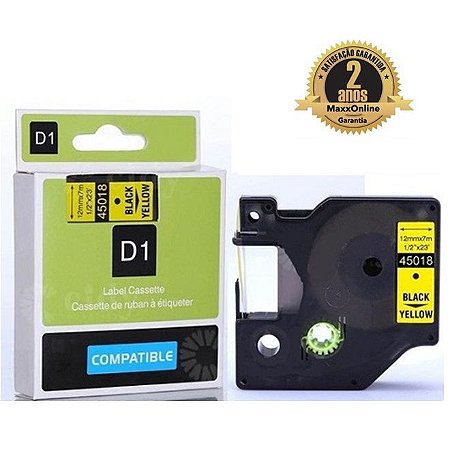 Fita Compatível Dymo D1 45018 Amarela Letra Preta 12mm
