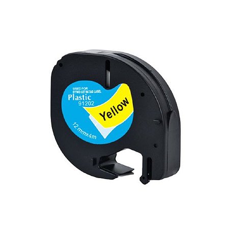 Fita Compatível Dymo Letratag 91202 Amarela Letra Preta 12mm