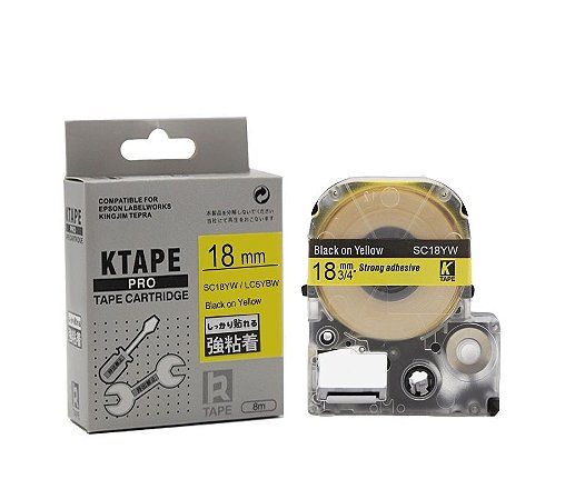 Fita Compatível Epson LK-5YBW Amarela Letra Preta 18mm