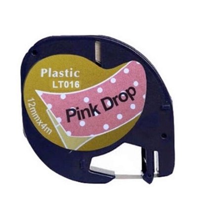 Fita Compatível Dymo Letratag Rosa Bolinha Branca Letra Preta 12mm