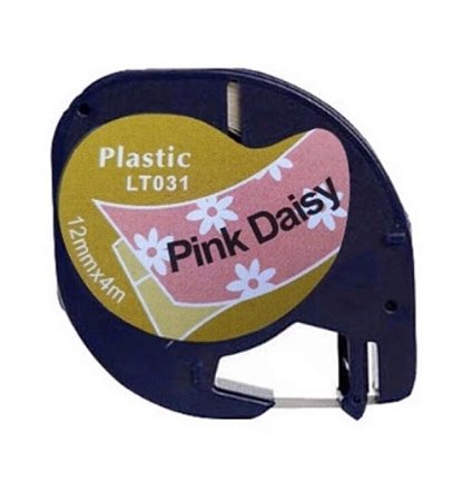 Fita Compatível Dymo Letratag LT031 Rosa Margarida Branca Letra Preta 12mm