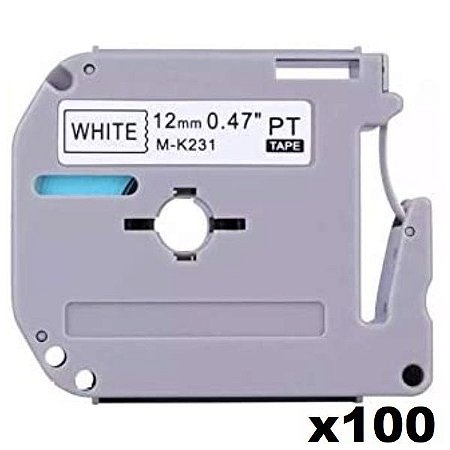 Kit 100 Fita Compatível Brother M 231 Mk 231 T Branca Letra Preta 12mm