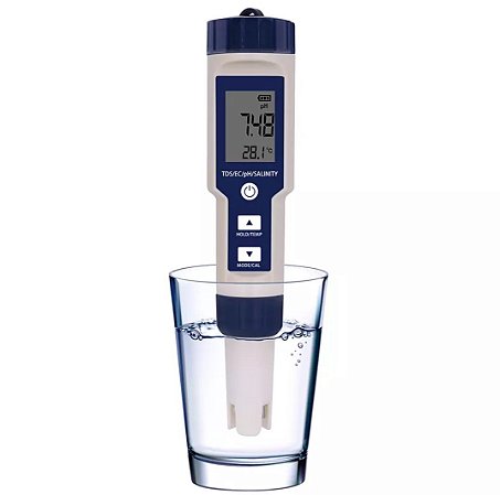 Medidor Portátil 5 Em 1 PH Salinidade TDS EC Temp