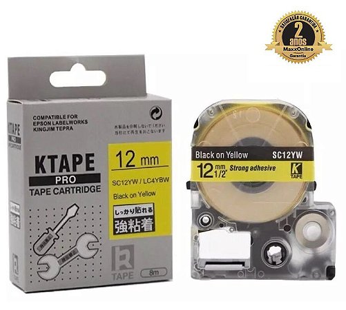 Fita Compatível Epson LK-4YBW Amarela Letra Preta 12mm