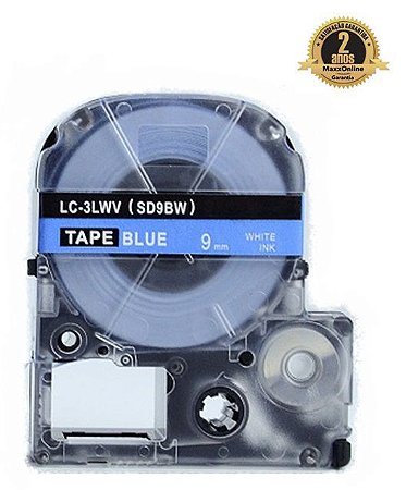 Fita Compatível Epson LK-3LWV Azul Letra Branca 9mm