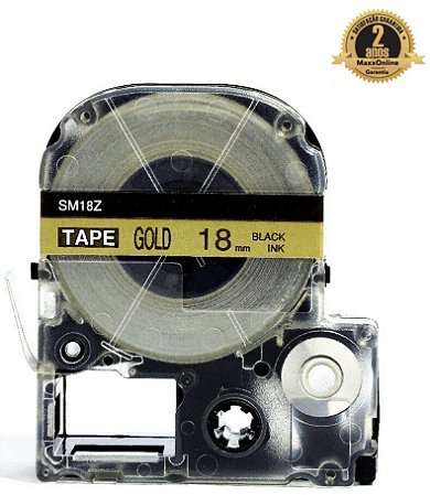 Fita Compatível Epson LK-5KBM Dourada Letra Preta 18mm