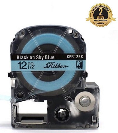 Fita Cetim Compatível Epson KFR12BK Céu Azul Letra Preta 12mm