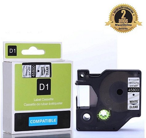 Fita Compatível Dymo D1 45800 Incolor Letra Preta 19mm