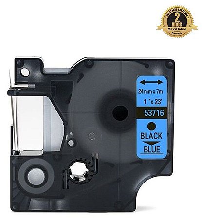Fita Compatível Dymo D1 53716 Azul Letra Preta 24mm
