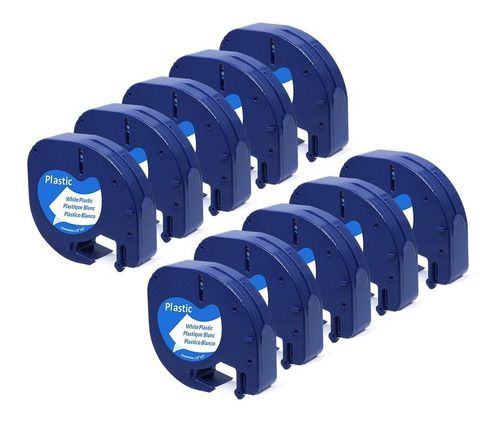 Kit 10 Fitas Compatível Dymo Letratag 91201 T Branca Letra Preta 12mm
