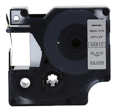Fita Compatível Dymo D1 45812 Prata Fosco Letra Preta 19mm