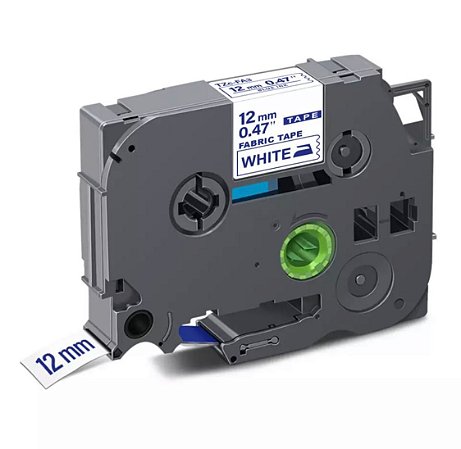 Fita Tecido Compatível Brother Tz Tze FA3 Branca Letra Azul 12mm