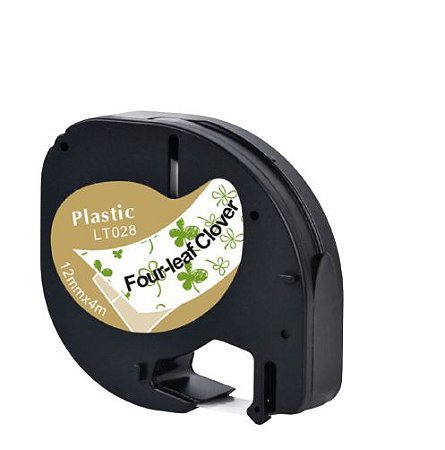 Fita Compatível Dymo Letratag LT028 Branca Trevo de Quatro Folhas Letra Preta 12mm
