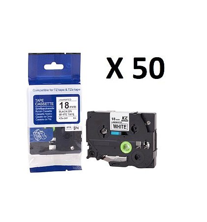 Kit 50 Fitas Compatível Brother Tze-241 Branca 18mm