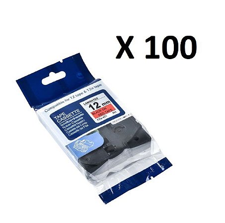 Kit 100 Fitas Compatível Brother Tze-431 Vermelha 12mm