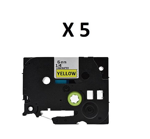 Kit 5 Fitas Compatível Brother Tze-611 Amarelo Letra Preta 6mm