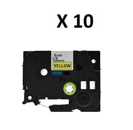 Kit 10 Fitas Compatível Brother Tze-611 Amarelo 6mm