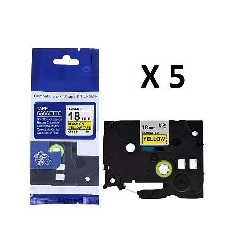 Kit 5 Fitas Compatível Brother Tze-641 Amarela 18mm