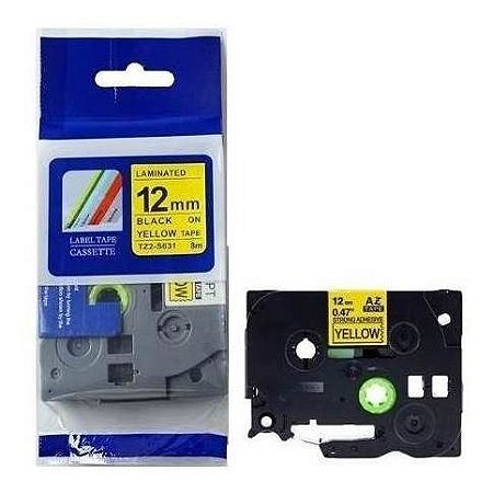 Fita Strong Compativel Rotulador Brother Tz Tze S631 Amarela Letra Preta 12mm