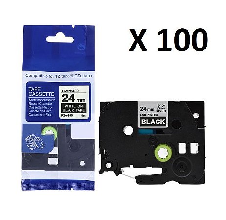 Kit 100 Fitas Compatível Brother Tze-355 Preta 24mm
