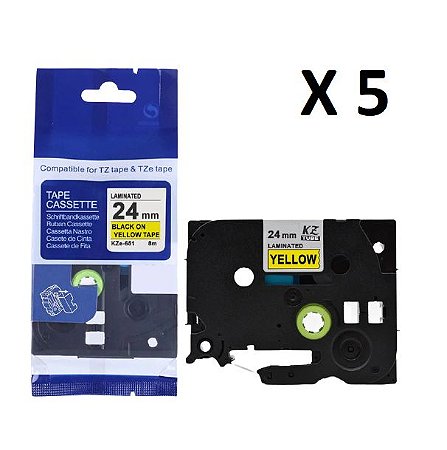 Kit 5 Fitas Compatível Brother Tze-651 Amarela 24mm