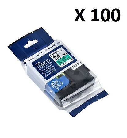 Kit 100 Fitas Compatível Brother Tze-751 Verde 24mm